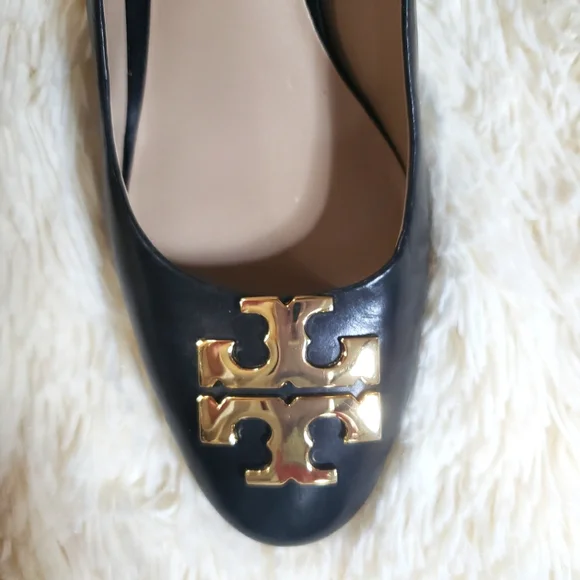 Tory Burch Black Heels with Gold Logo - Picture 3 of 10